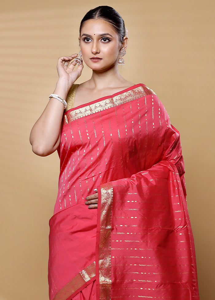 Peach Kanjivaram Silk Saree With Blouse Piece