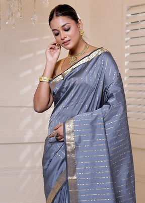 Grey Kanjivaram Silk Saree With Blouse Piece