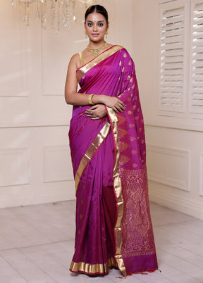 Purple Kanjivaram Silk Saree With Blouse Piece