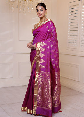 Purple Kanjivaram Silk Saree With Blouse Piece