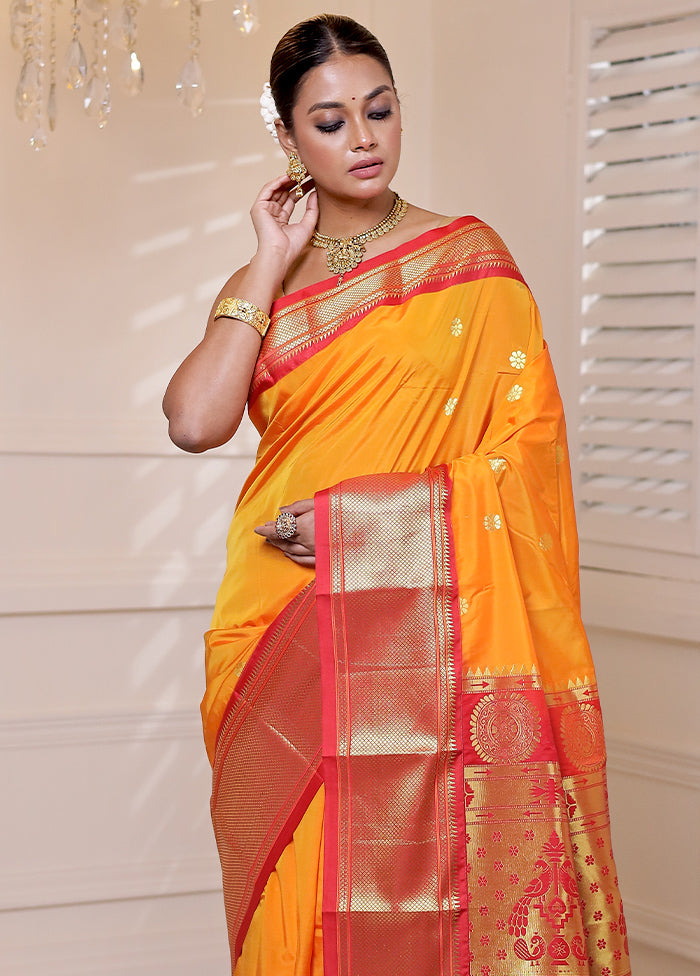 Yellow Kanjivaram Silk Saree With Blouse Piece