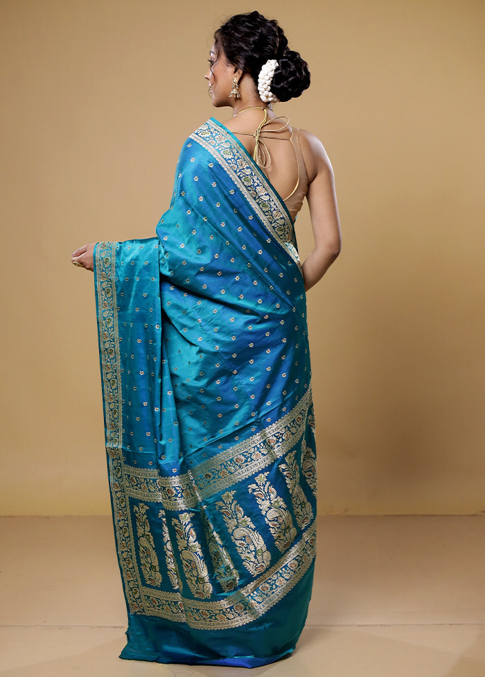 Green Handloom Banarasi Pure Silk Saree With Blouse Piece