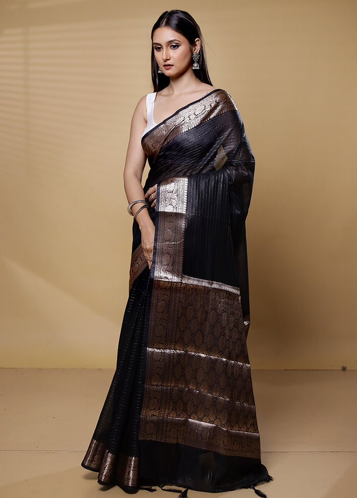 Black Cotton Saree With Blouse Piece