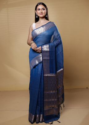 Blue Cotton Saree With Blouse Piece