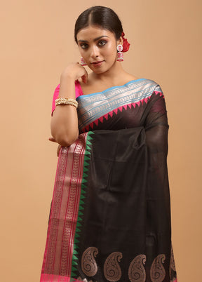 Black Cotton Saree With Blouse Piece