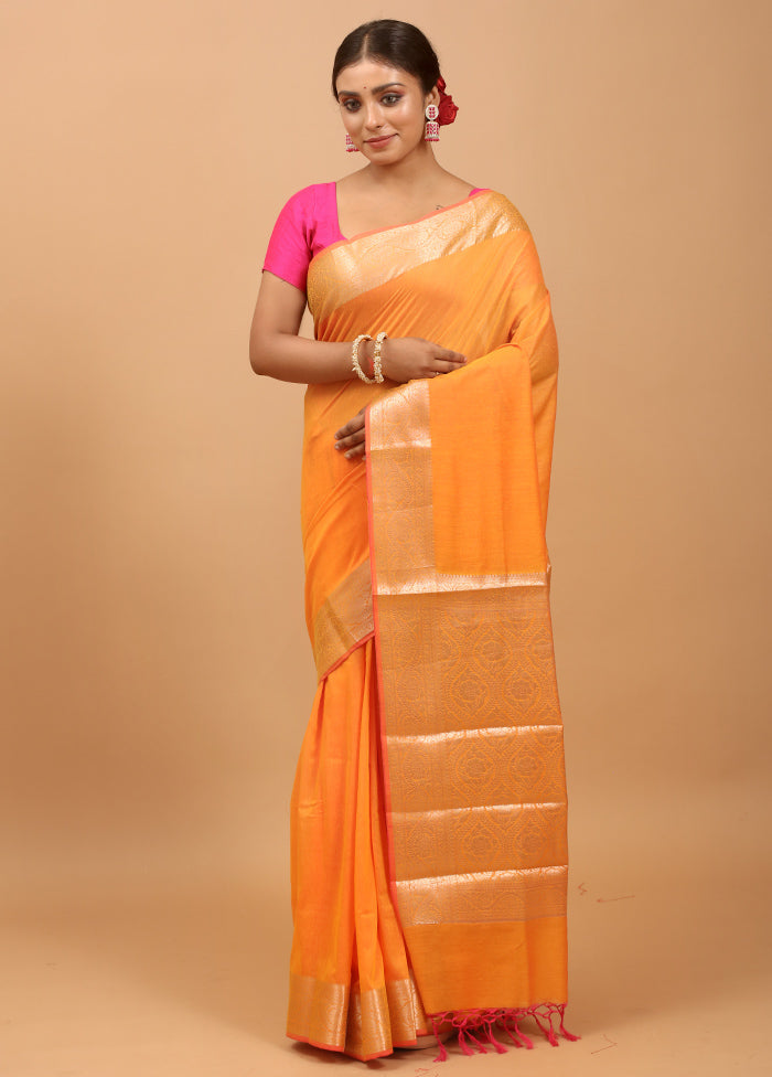 Rust Cotton Saree With Blouse Piece