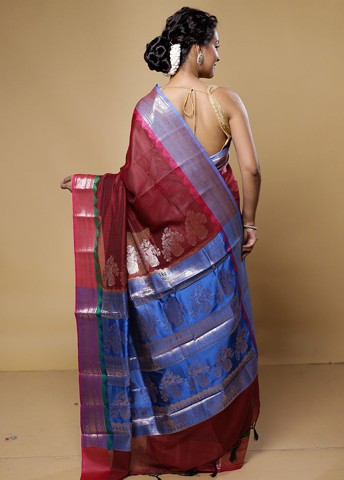 Maroon Cotton Saree With Blouse Piece