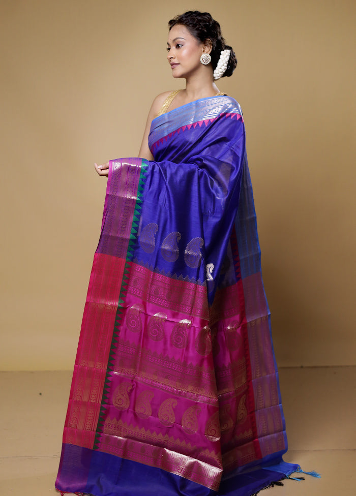 Blue Cotton Saree With Blouse Piece