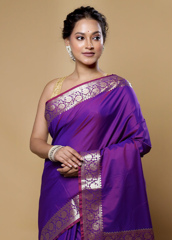 Purple Pure Cotton Saree With Blouse Piece