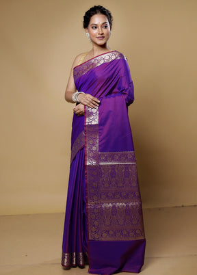 Purple Pure Cotton Saree With Blouse Piece