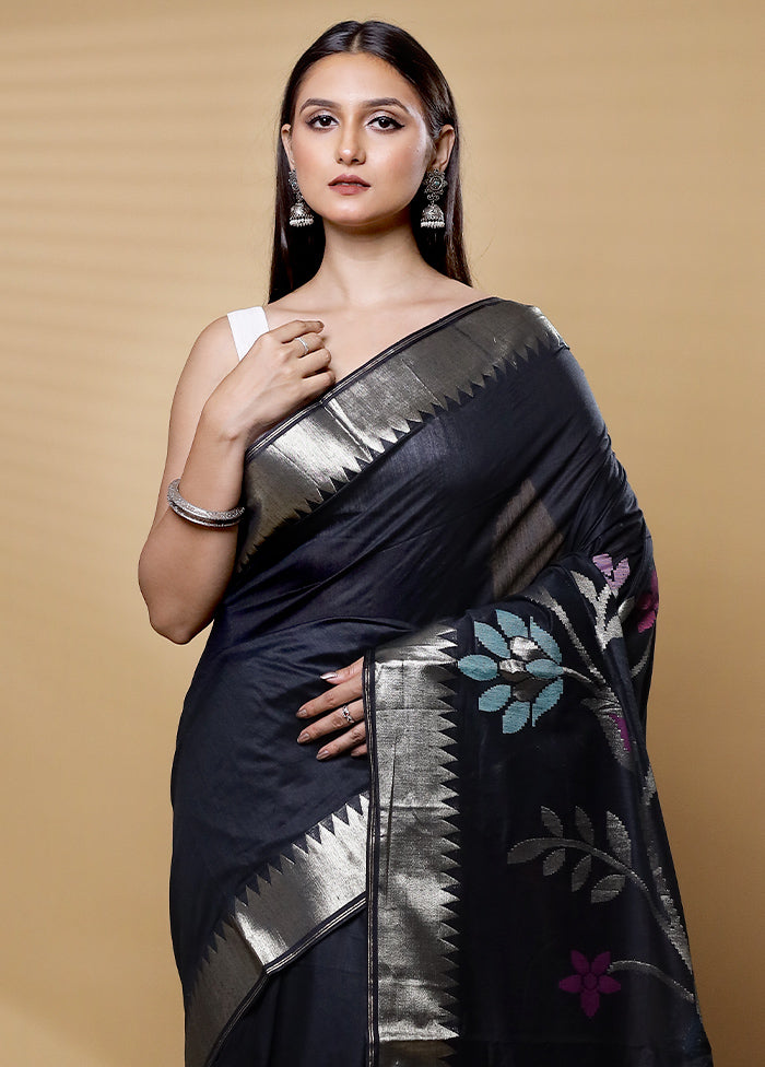 Black Cotton Saree With Blouse Piece