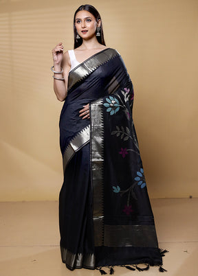 Black Cotton Saree With Blouse Piece