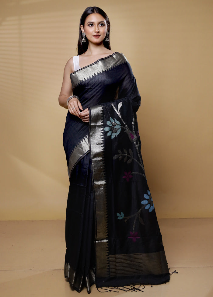 Black Cotton Saree With Blouse Piece