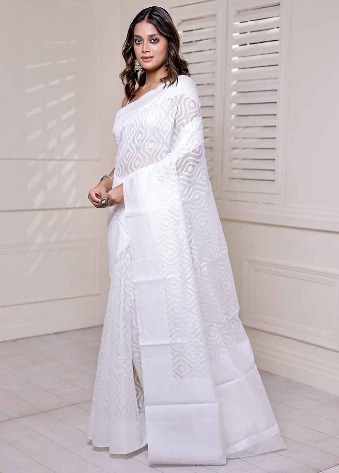 White Net Saree With Blouse Piece