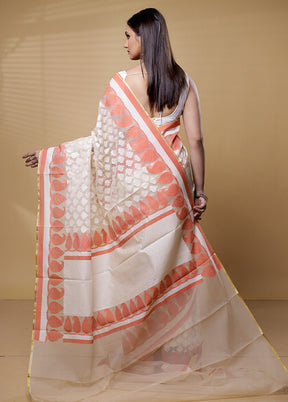 Cream Net Saree With Blouse Piece