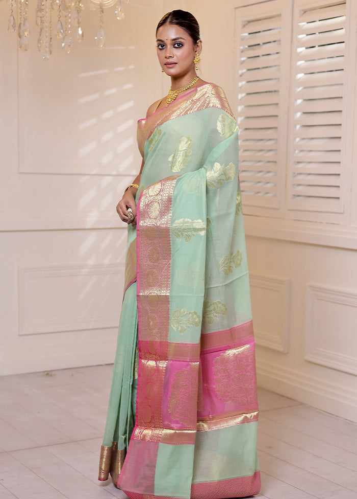 Green Kora Silk Saree With Blouse Piece