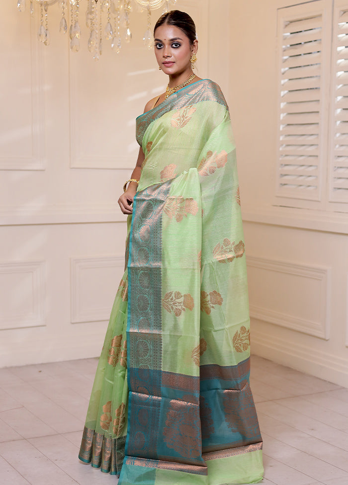 Green Kora Silk Saree With Blouse Piece