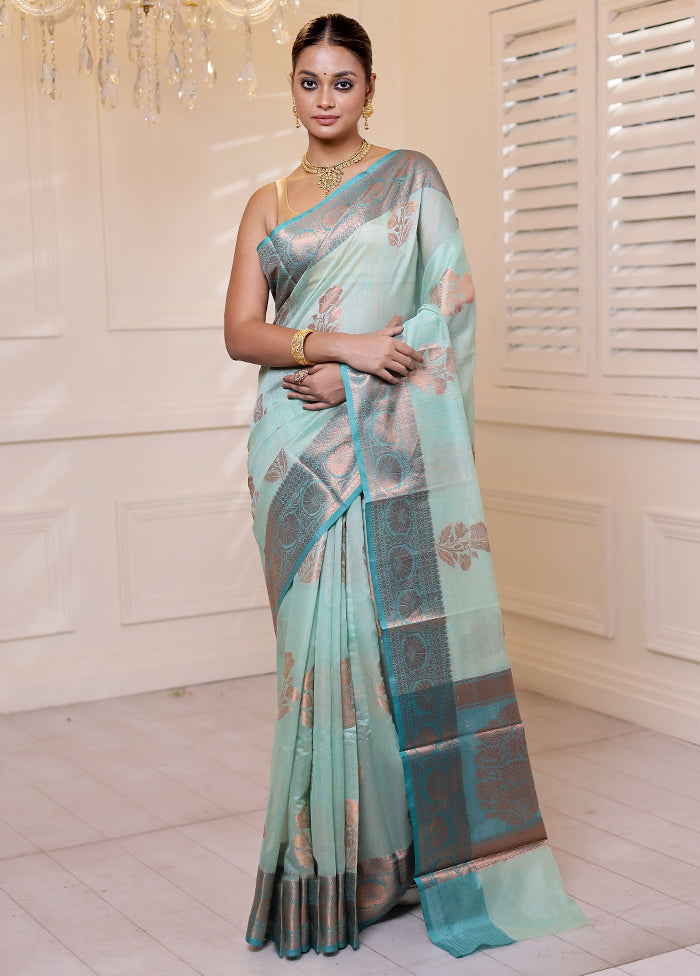 Green Kora Silk Saree With Blouse Piece