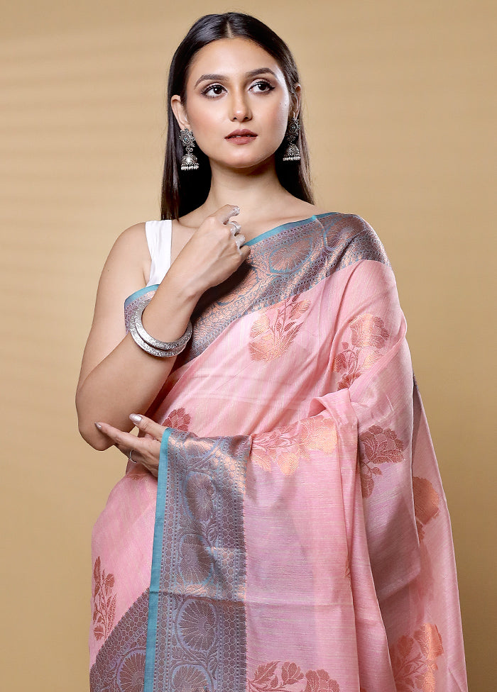 Pink Kora Silk Saree With Blouse Piece