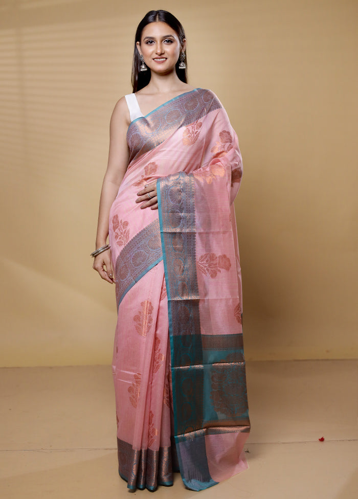 Pink Kora Silk Saree With Blouse Piece