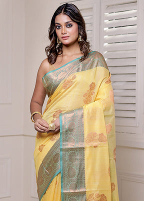 Yellow Kora Silk Saree With Blouse Piece