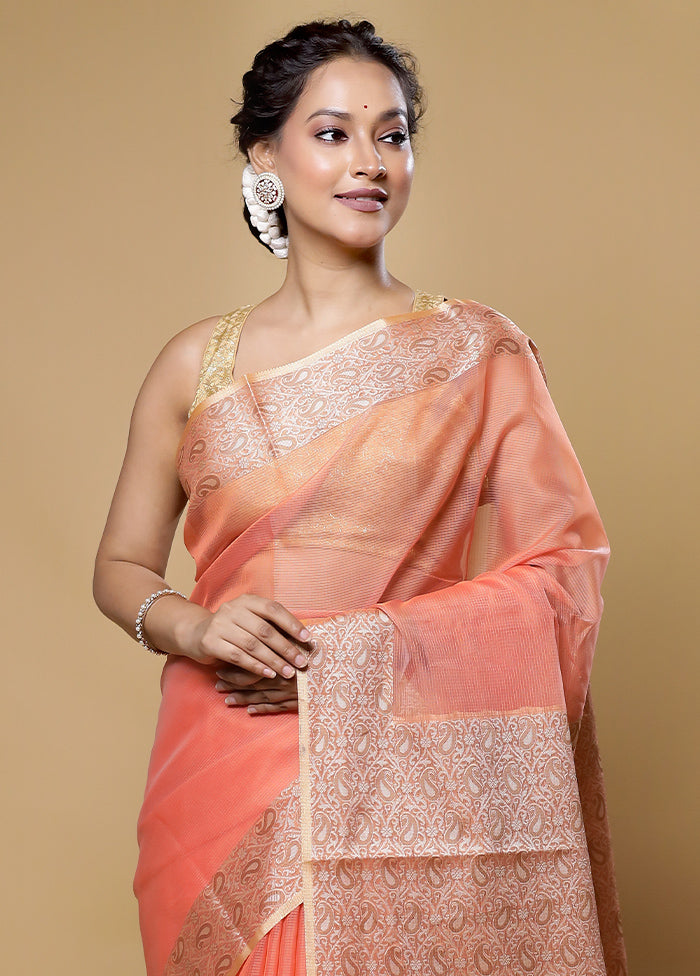 Orange Kota Cotton Saree With Blouse Piece