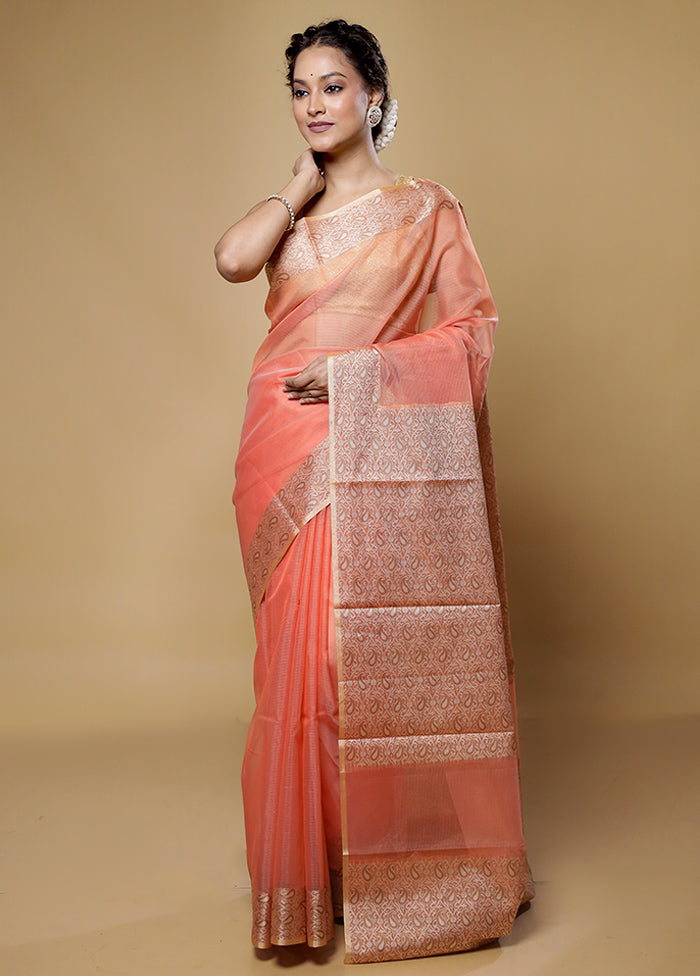 Orange Kota Cotton Saree With Blouse Piece