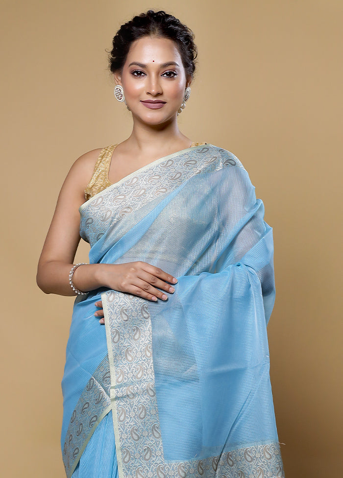 Blue Kota Cotton Saree With Blouse Piece