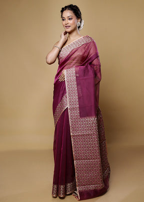 Purple Kota Cotton Saree With Blouse Piece