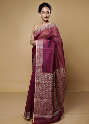 Purple Kota Cotton Saree With Blouse Piece