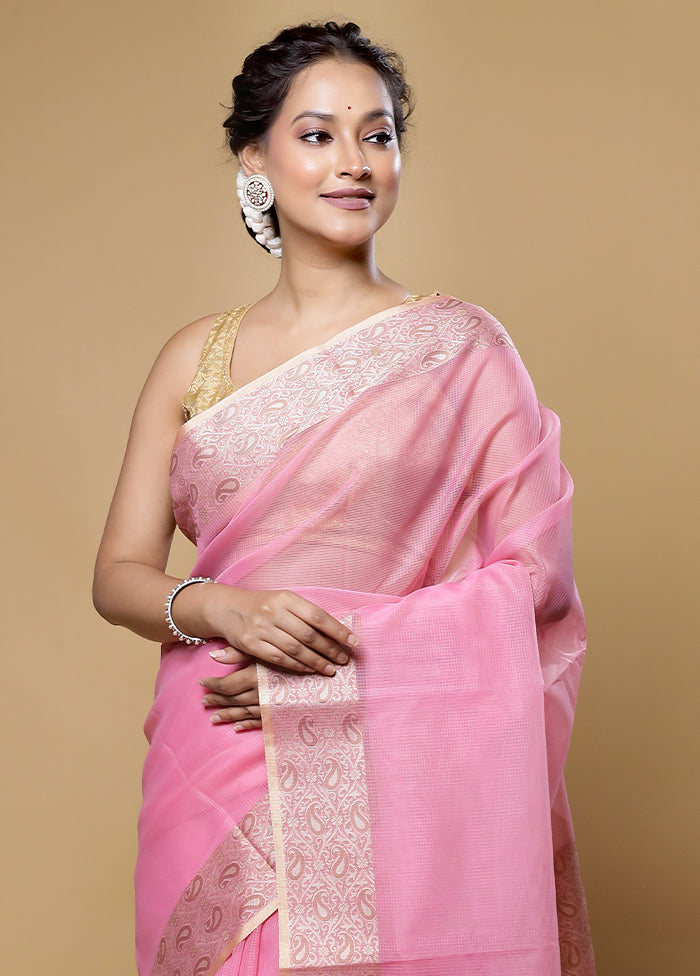 Pink Kota Cotton Saree With Blouse Piece