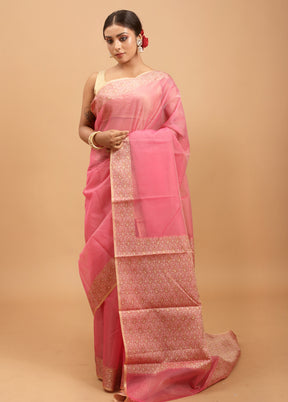 Pink Kota Cotton Saree With Blouse Piece