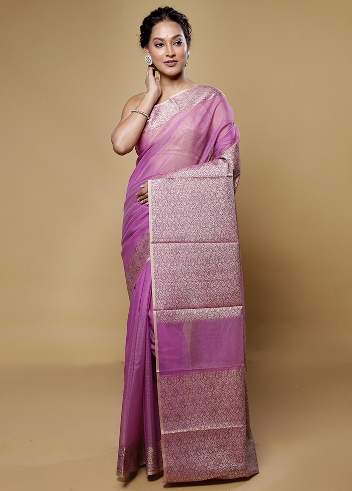 Purple Kota Cotton Saree With Blouse Piece