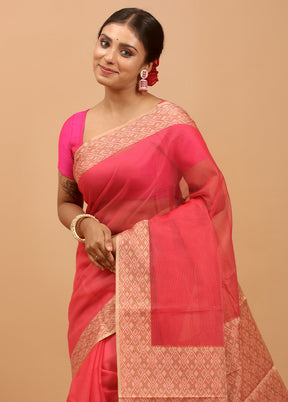 Pink Kota Cotton Saree With Blouse Piece