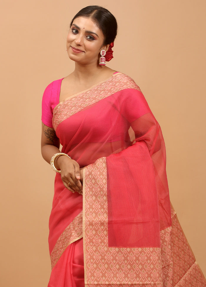 Pink Kota Cotton Saree With Blouse Piece