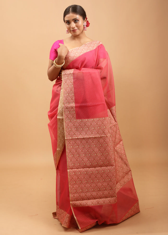 Pink Kota Cotton Saree With Blouse Piece