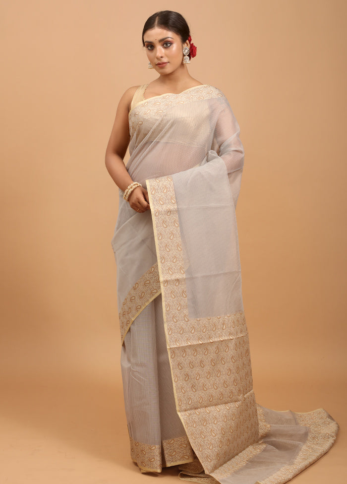 Grey Kota Cotton Saree With Blouse Piece