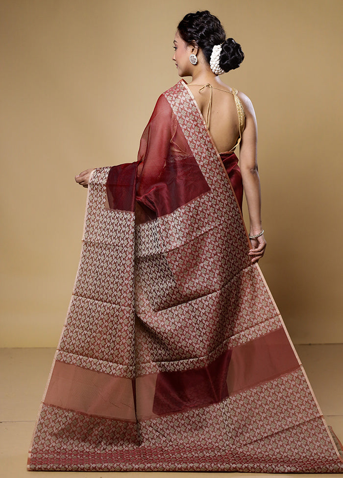 Maroon Kota Cotton Saree With Blouse Piece