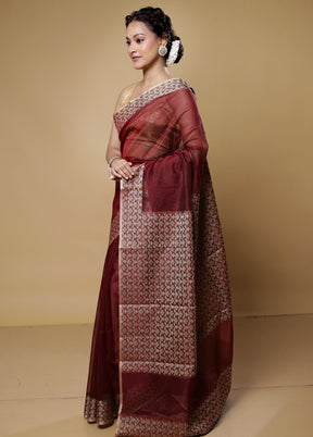 Maroon Kota Cotton Saree With Blouse Piece