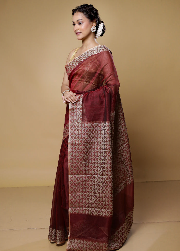 Maroon Kota Cotton Saree With Blouse Piece