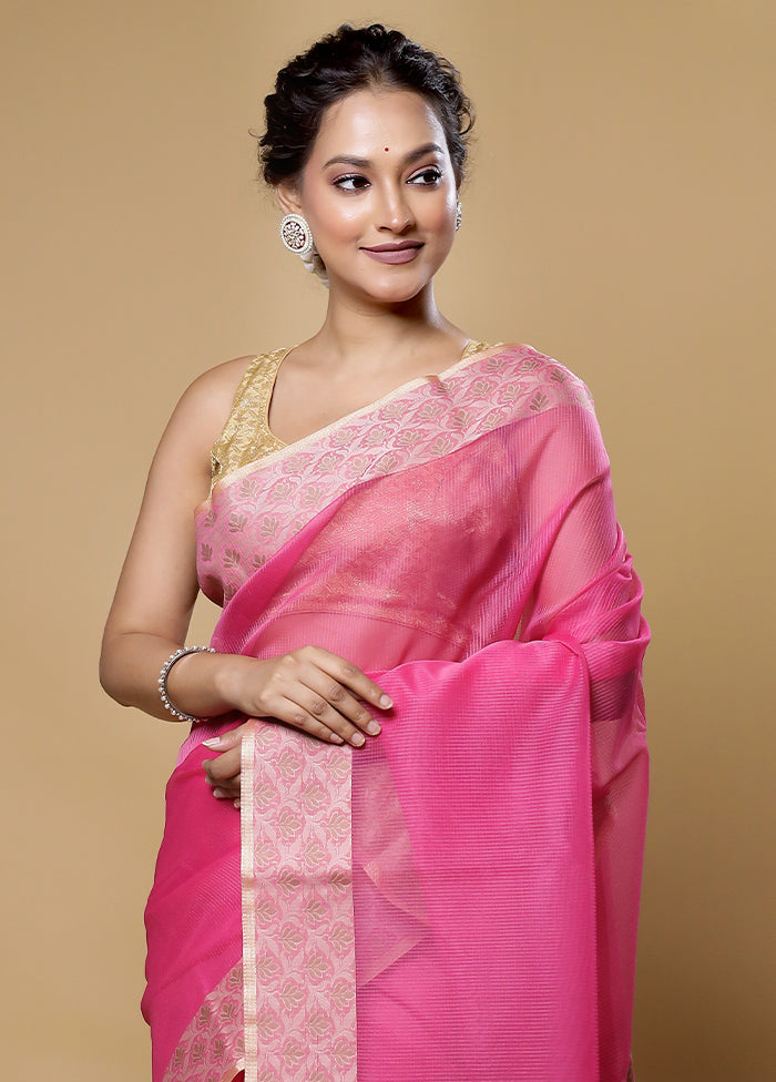 Pink Kota Cotton Saree With Blouse Piece