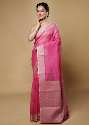 Pink Kota Cotton Saree With Blouse Piece