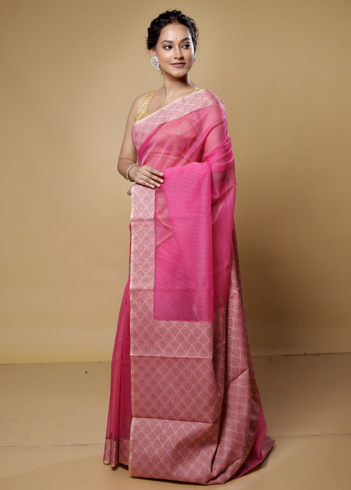 Pink Kota Cotton Saree With Blouse Piece