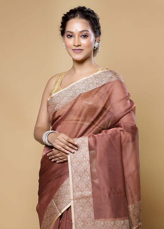 Brown Kota Cotton Saree With Blouse Piece