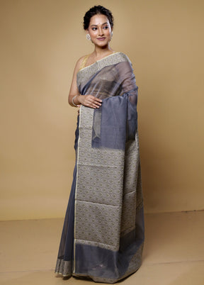 Grey Kota Cotton Saree With Blouse Piece