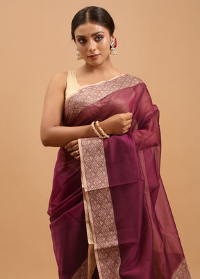 Purple Kota Cotton Saree With Blouse Piece