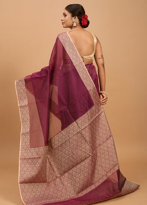 Purple Kota Cotton Saree With Blouse Piece