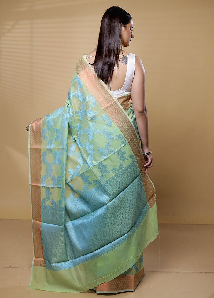 Green Kora Silk Saree With Blouse Piece