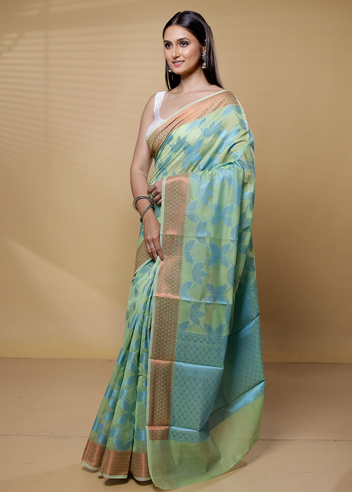 Green Kora Silk Saree With Blouse Piece