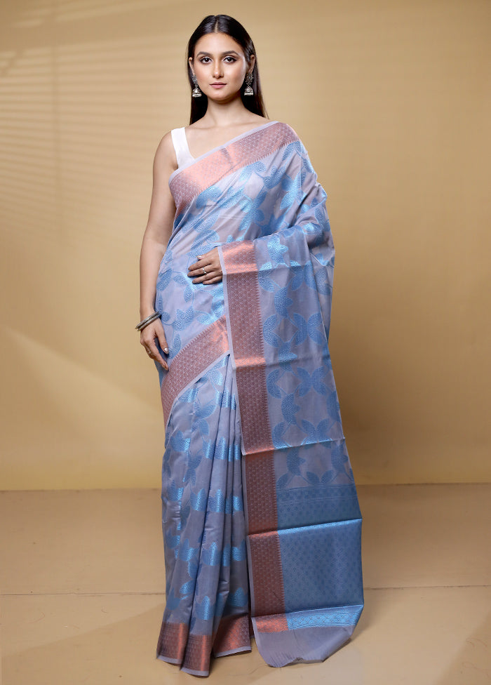 Grey Kora Silk Saree With Blouse Piece